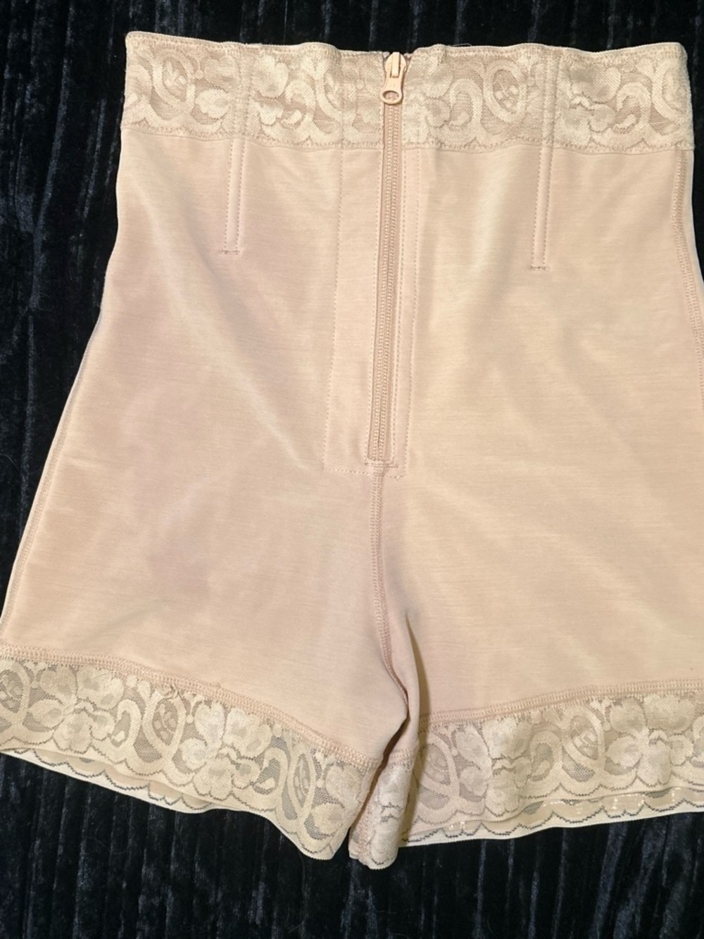 High-Waist Lace-Trim Shaping Shorts in beige